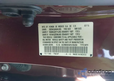 2015 Honda Cr-V Ex from USA, damaged, VIN 3CZRM3H59FG705200